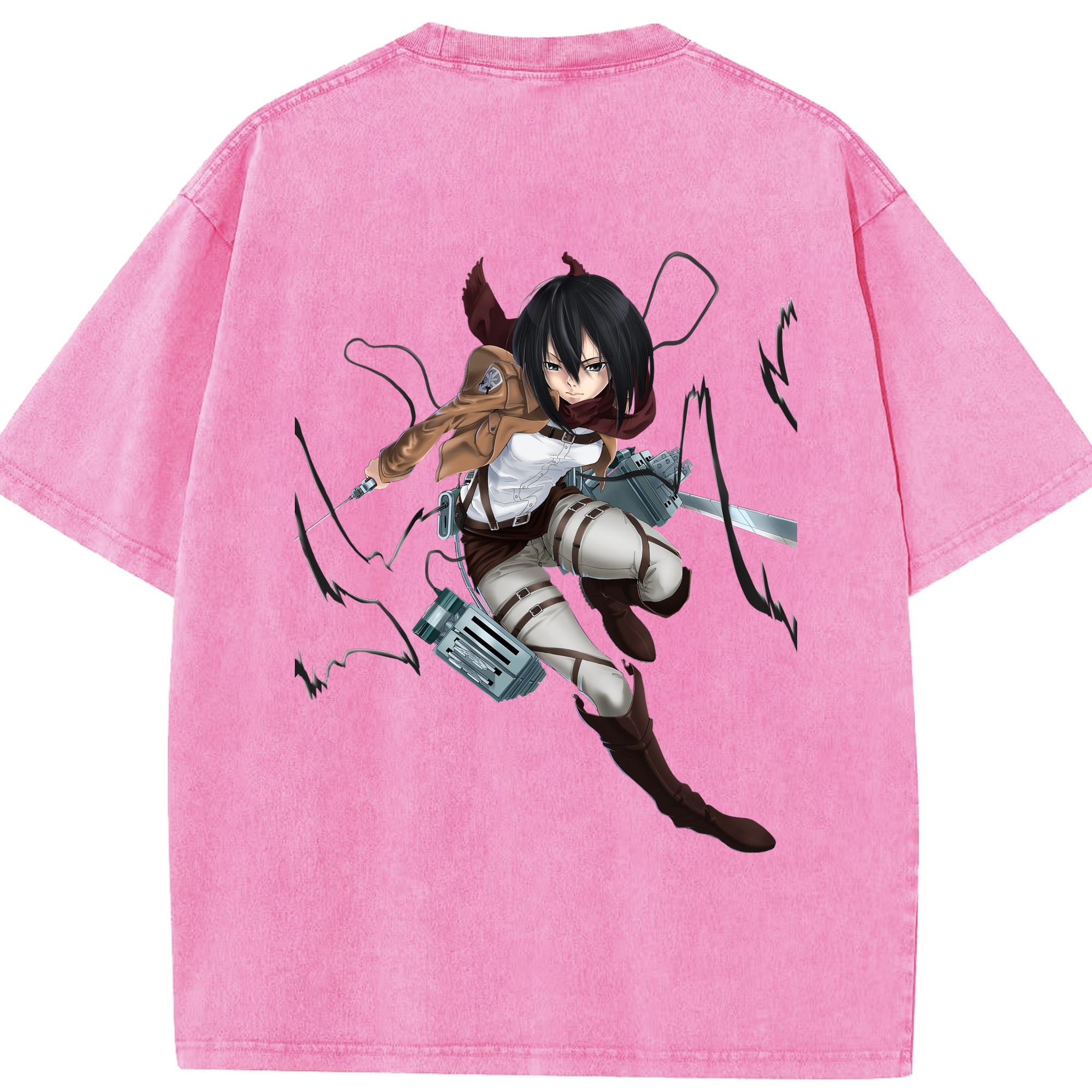 （画像用） 進撃の巨人 ミカサ·アッカーマン Attack on Titan Mikasa Ackerman 綿100% ヴィンテージ風 半袖Tシャツ（背面プリント）